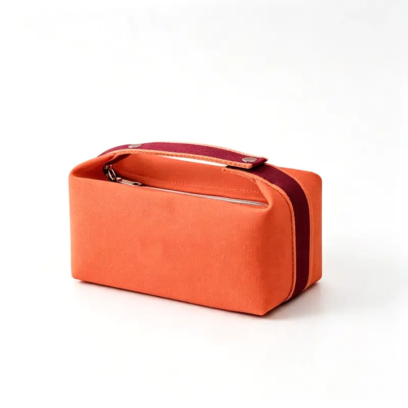Custom Color Contrast Handle Waterproof PU Travel Makeup Bag Wholesale