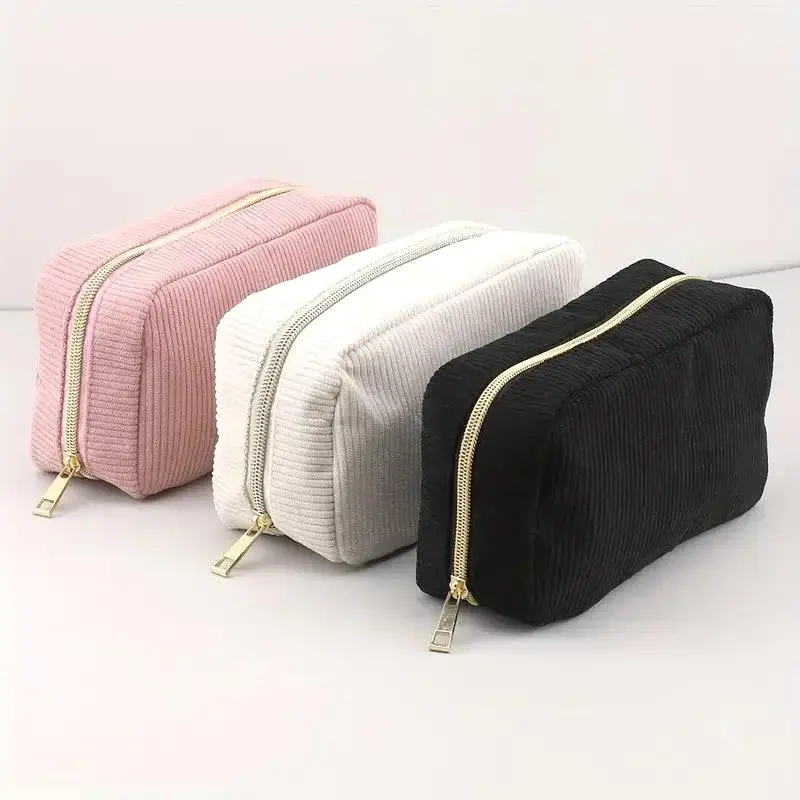 Custom Corduroy Makeup Pouch Wholesale, Multiple Fabric & Shape Customization, P