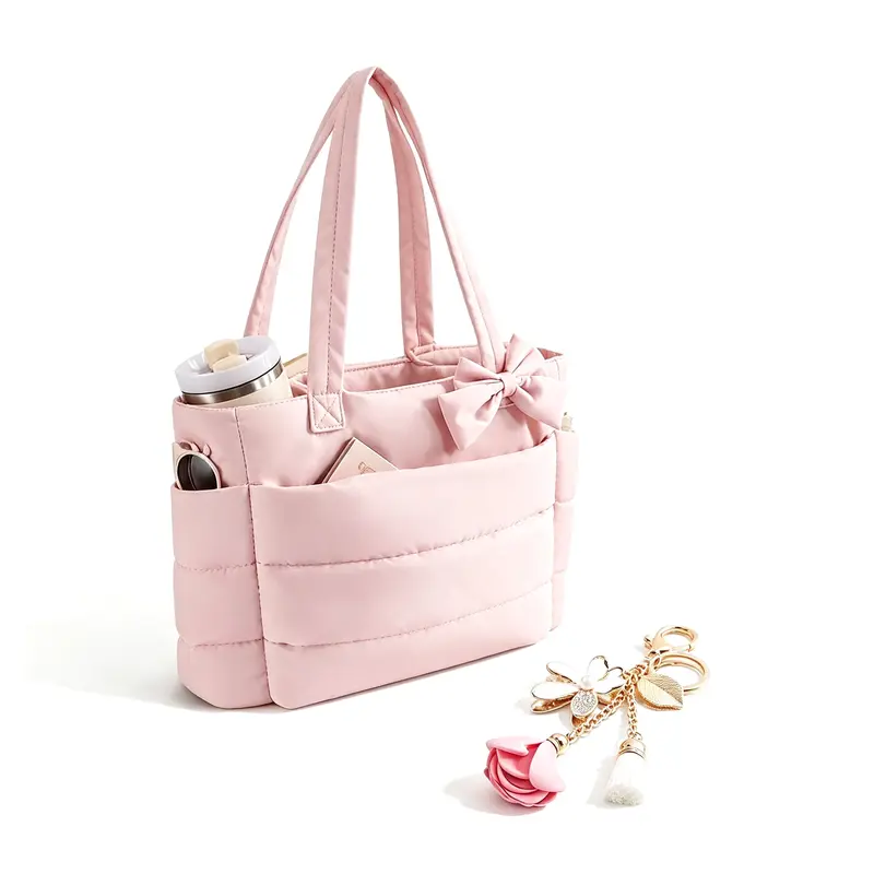 Wholesale Puffer Quilted Nylon Women Tote Bag, Lightweight Large Capacity Commut