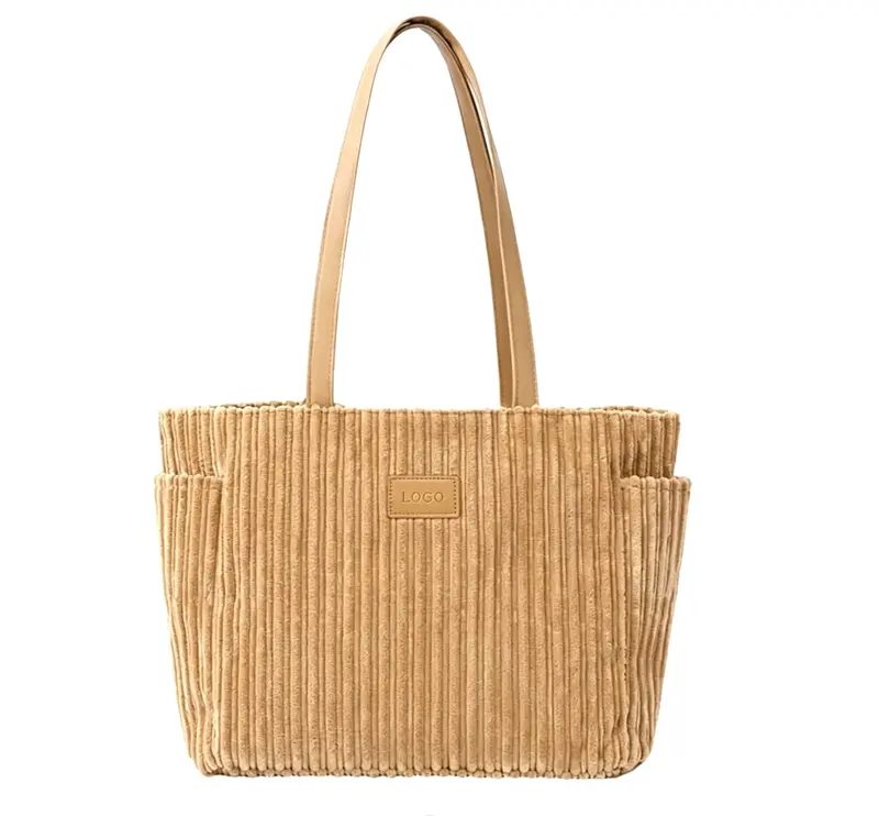 Wholesale Vertical Strip Corduroy Commuter Tote Bag, Large Capacity Soft Ladies 
