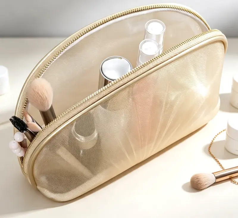 Wholesale Luxury Holographic Mesh Shell Cosmetic Bag, Custom Logo Portable Beaut